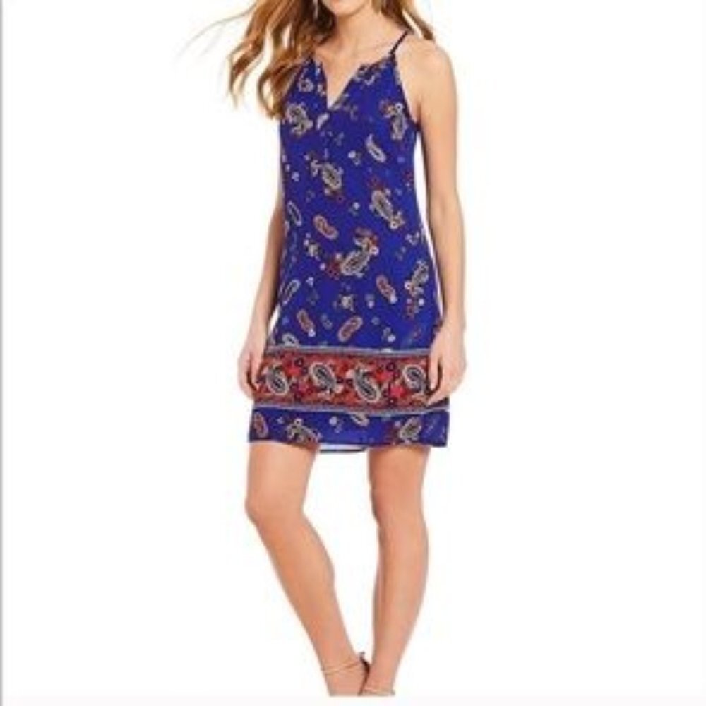 Skies Are Blue Paisley Print Royal Blue Razor Back Dress Size XLarge